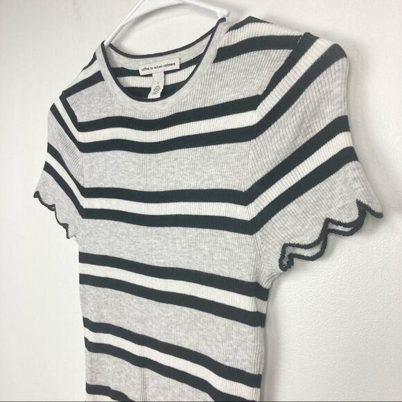 AUTUMN CASHMERE Striped Scallop Edge Ribbed Baby Tee.  Size S - Picture 6 of 13